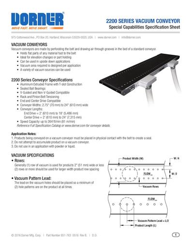 2200 Series Vacuum Conveyor Special Capabilities Specification Sheet