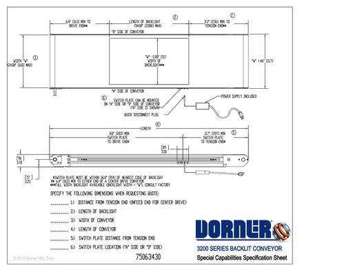 3200 Series Backlit Conveyor Special Capabilities Specification Sheet Diagram